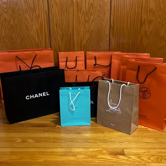 Hermes Chanel Tiffany Louboutin Paper Bags Bundle